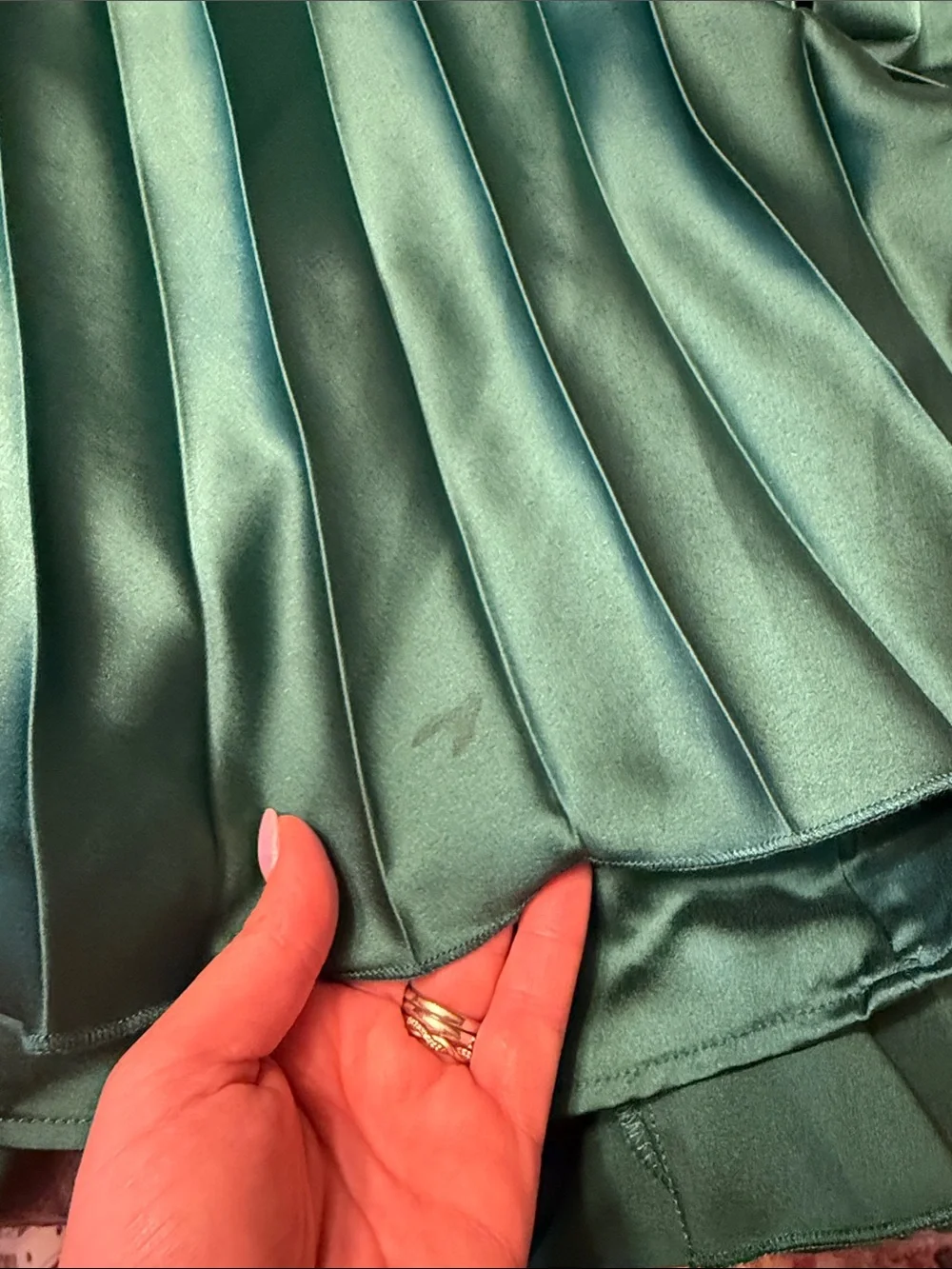 Abercrombie & Fitch Emerald Green Satin Pleated dress with cut outs
